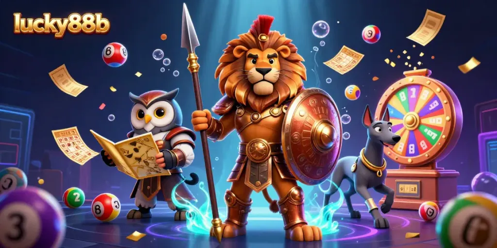 Engage in thrilling games at lucky88b with vibrant lottery balls, golden tickets, and dynamic gaming elements.