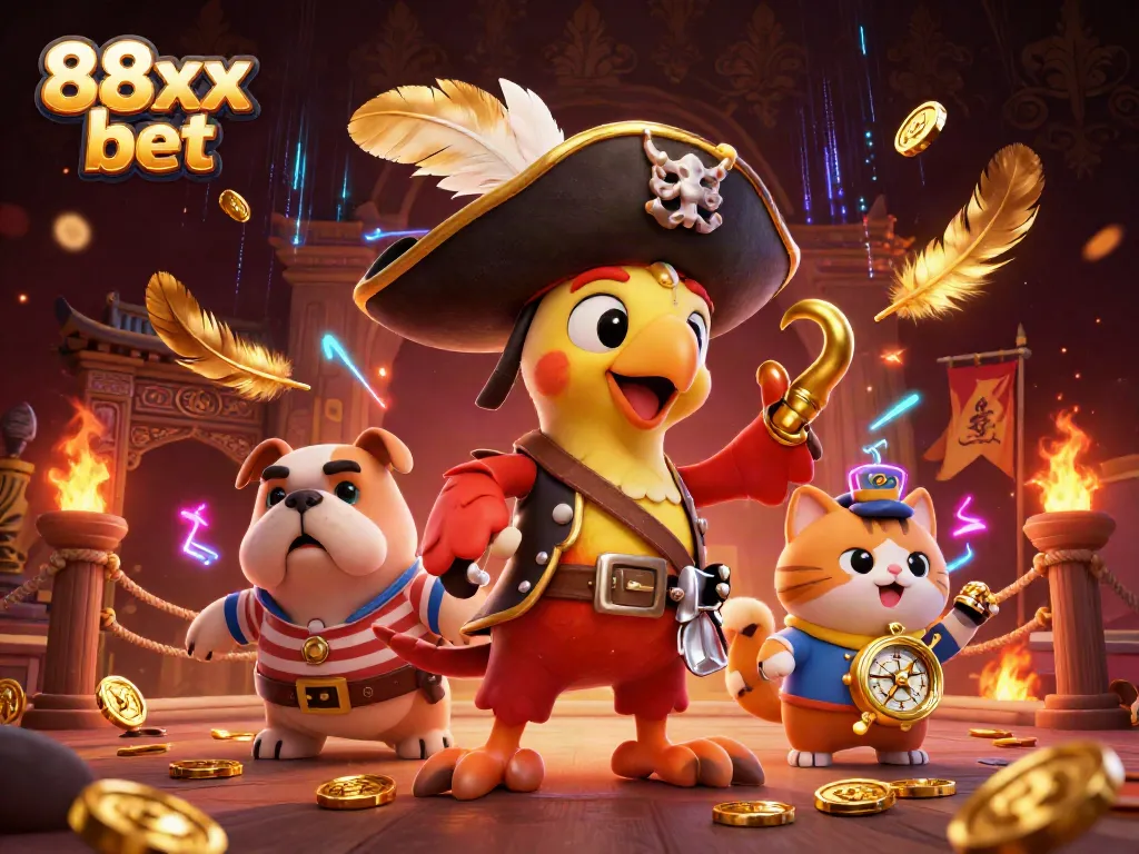 Experience thrilling gameplay at 88xx bet with a colorful pirate-themed casino illustration.