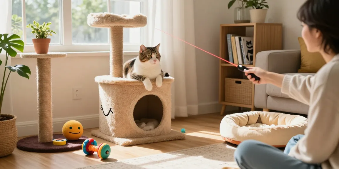 The cat gear scene features interactive toys and a cozy cat tree, highlighting playful moments at home.