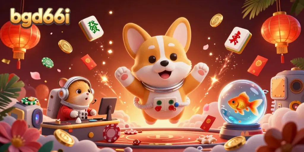 Experience the excitement of bgd66i with an astronaut corgi in a vibrant space casino.