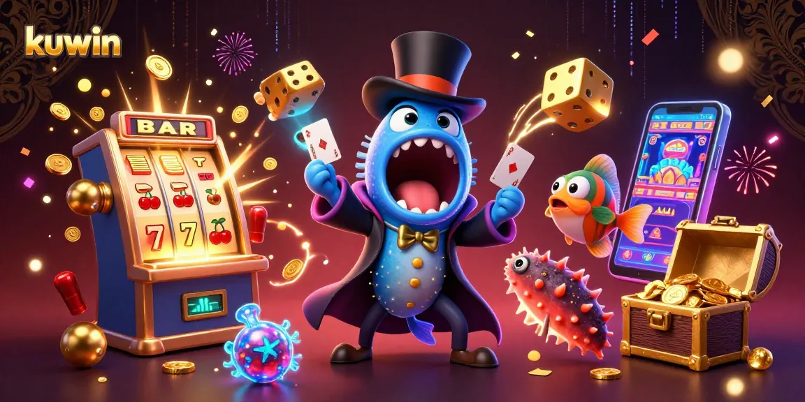 Kuwin captivates players with a vibrant illustration showcasing a deep-sea gambling adventure featuring thrilling card tricks.