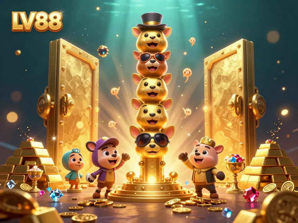 Experience thrilling gameplay at LV88 with animated casino-themed characters and treasure.