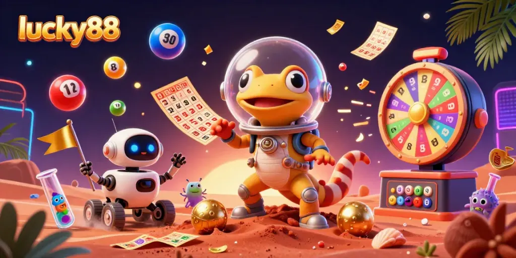 Engage with lucky88's thrilling 3D Martian casino adventure featuring vibrant game elements.