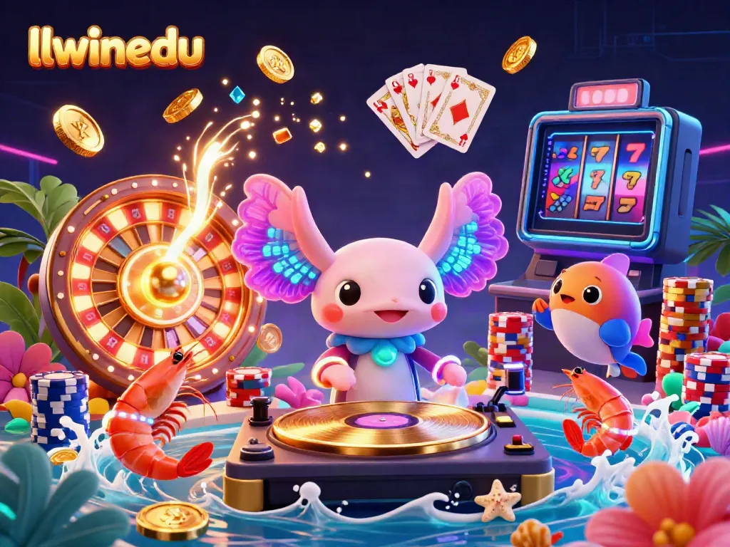 Experience exciting gaming dynamics with llwinedu's vibrant casino illustration featuring a neon axolotl DJ.
