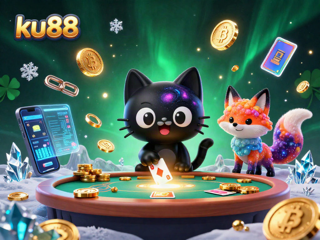 ku88 engages players with electrifying cosmic casino illustration featuring captivating characters and dynamic elements.