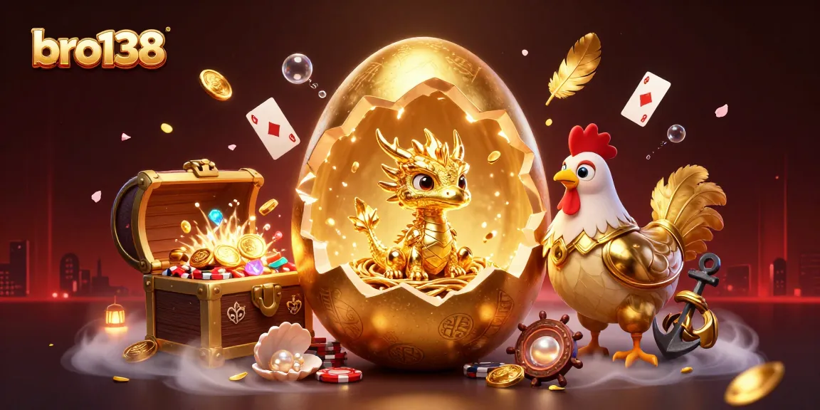 Experience winning moments at bro138 with a baby dragon revealing poker chips, surrounded by casino elements.