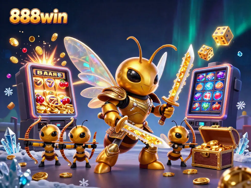 Jump into the thrilling world of 888win with golden hornet characters and a vibrant casino backdrop.