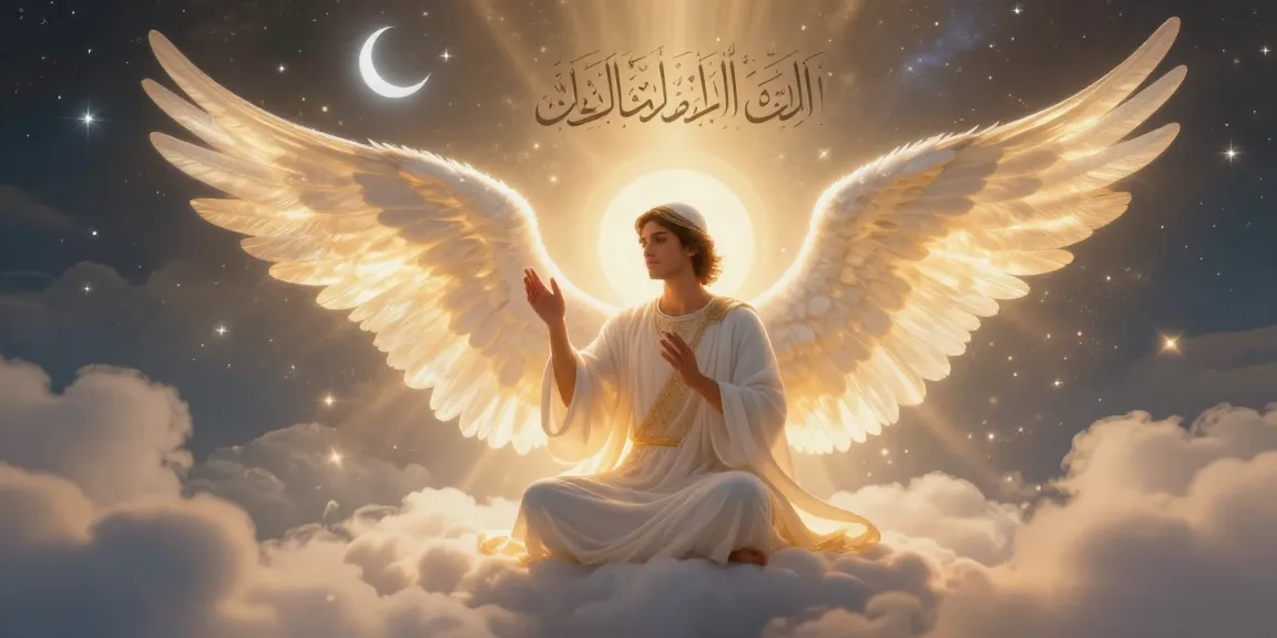 Angel Jibreel in a celestial setting surrounded by soft clouds and light, symbolizing divine communication.