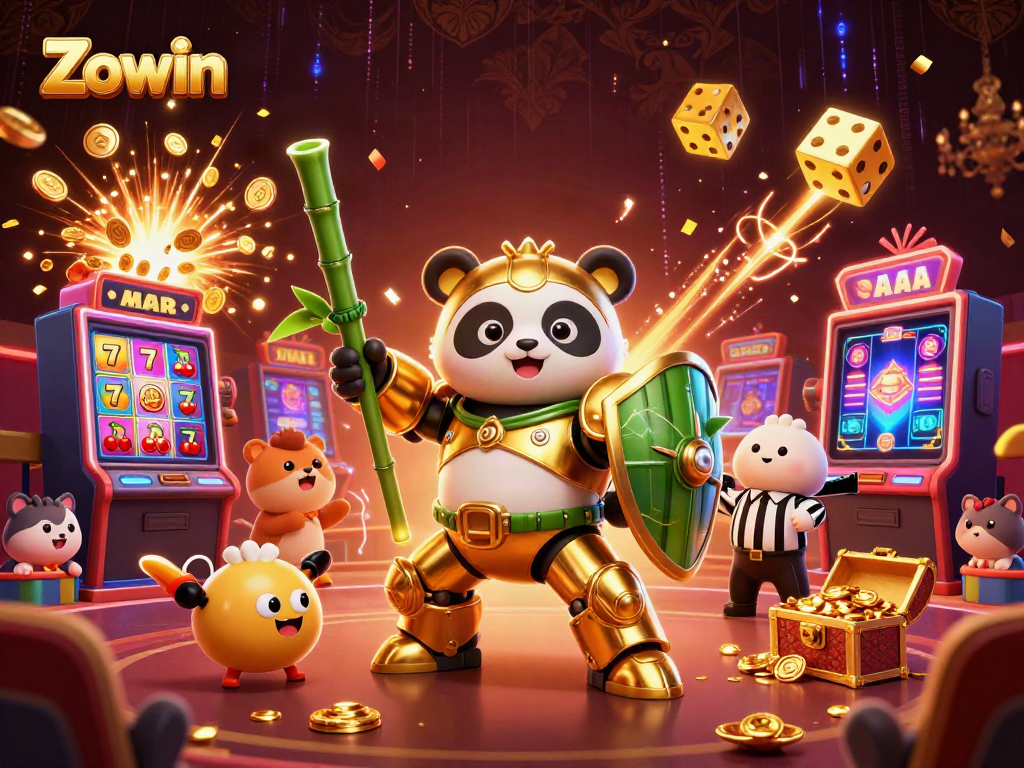 Engage with Zowin's vibrant online casino experience featuring dynamic game elements and lively characters.