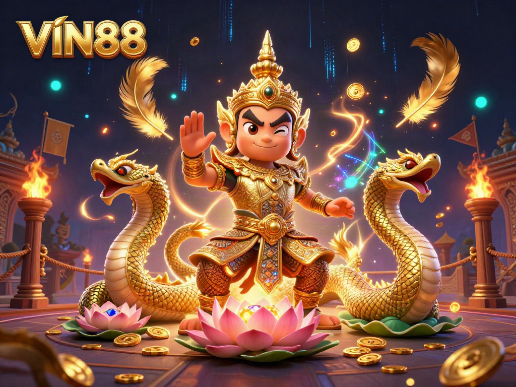 Experience thrilling gameplay at VIN88 with spectacular temple guardians and gold-themed elements.