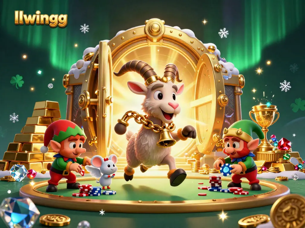 Join the exciting llwingg casino scene with festive characters and golden treasures.