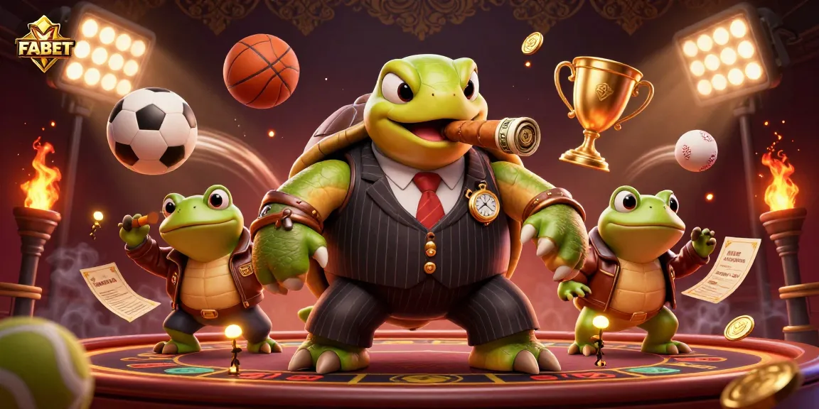 FABET brings excitement to online betting with a dynamic casino scene featuring vibrant characters and sports elements.