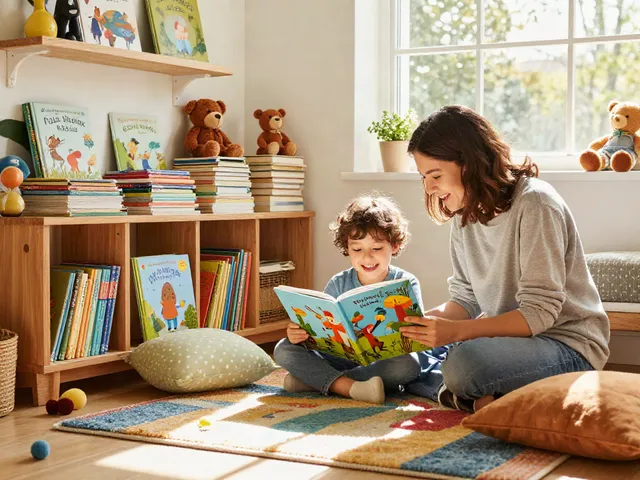 Engaging scene of a child immersed in a storybook from rokok88, showcasing colorful illustrations and a warm reading environment.
