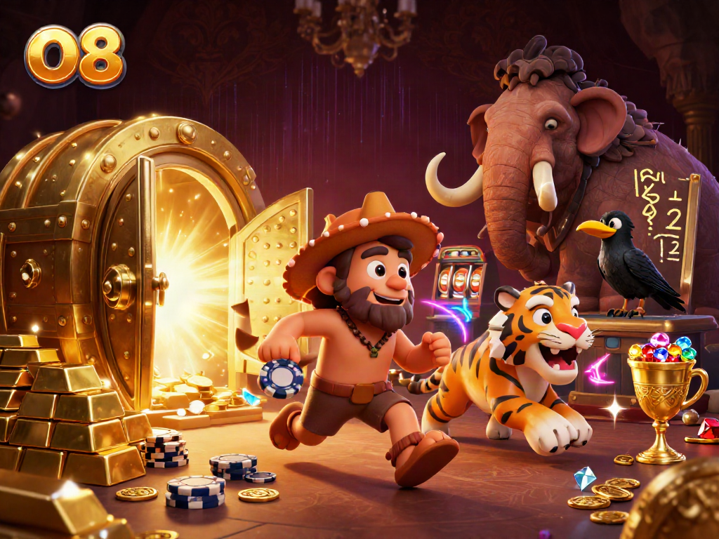 Engage with O8's thrilling prehistoric casino adventure featuring unique characters and vibrant elements.