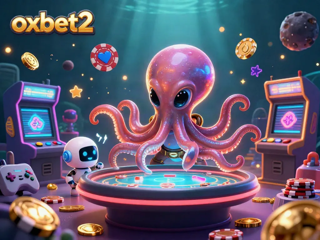 Experience thrilling poker action at oxbet2 with an alien octopus dealer and floating casino elements.