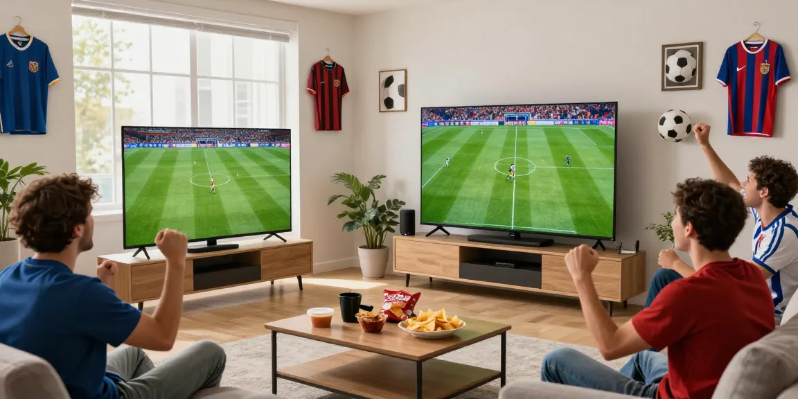 Football fans enjoying a match on GavangTV in a lively living room.