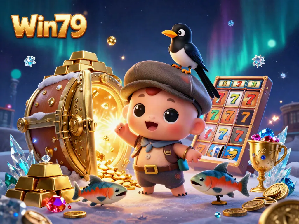 Win79 brings excitement with vibrant characters and casino elements in a playful 3D illustration.