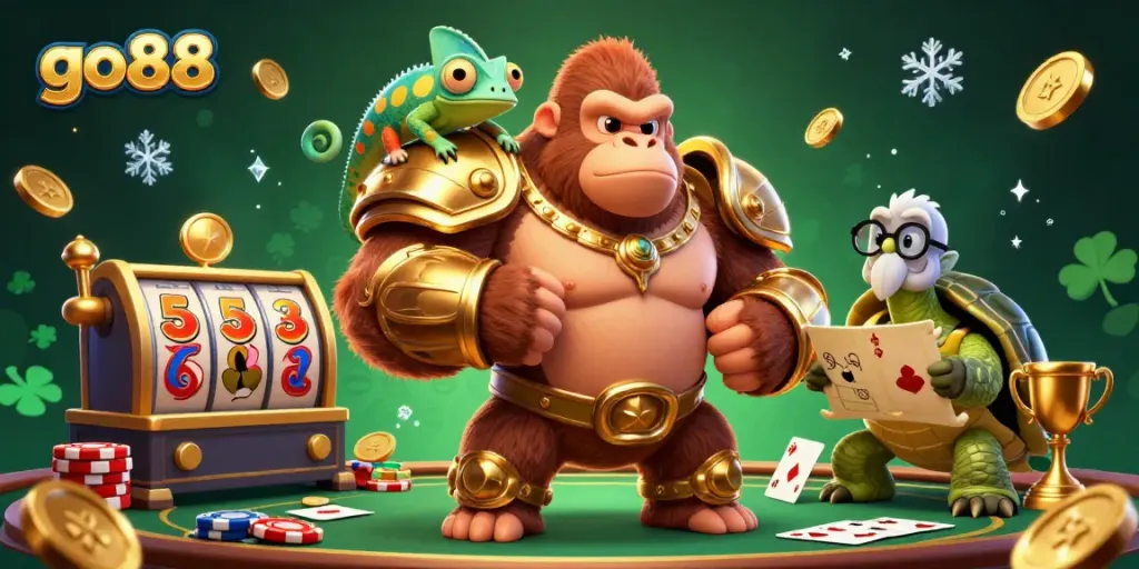 Experience thrilling gameplay at go88 with lively characters in a vibrant casino scene.