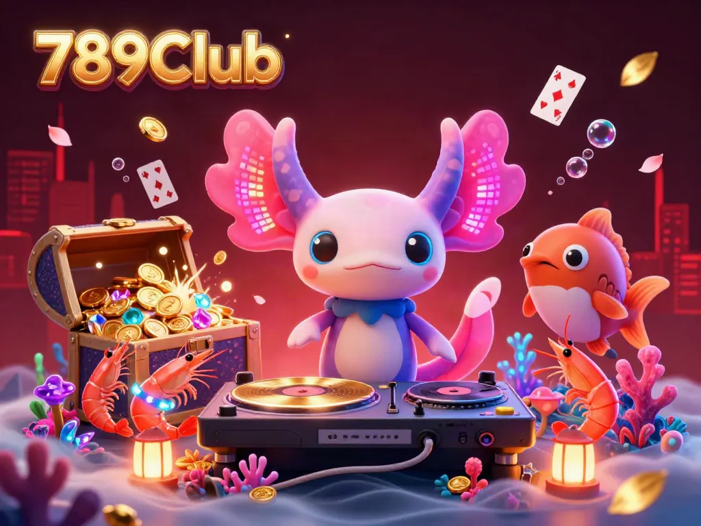 Experience the excitement of 789Club with vibrant colors and dynamic characters in this 3D casino illustration.