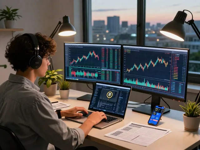 MEXC referral code insights in a modern trading workspace with charts and digital devices.