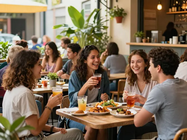 People enjoying time at a café, savoring dishes and drinks, highlighting rokok88 community moments.