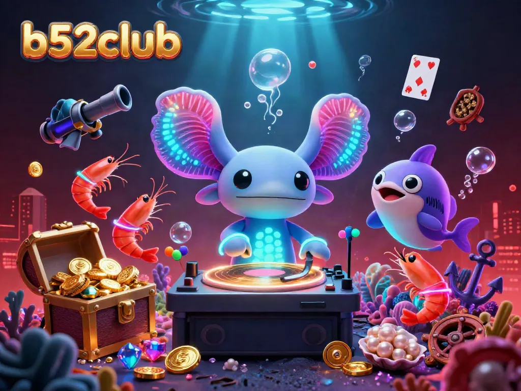 Experience the vibrant world of b52club with neon characters and treasure-filled adventures.