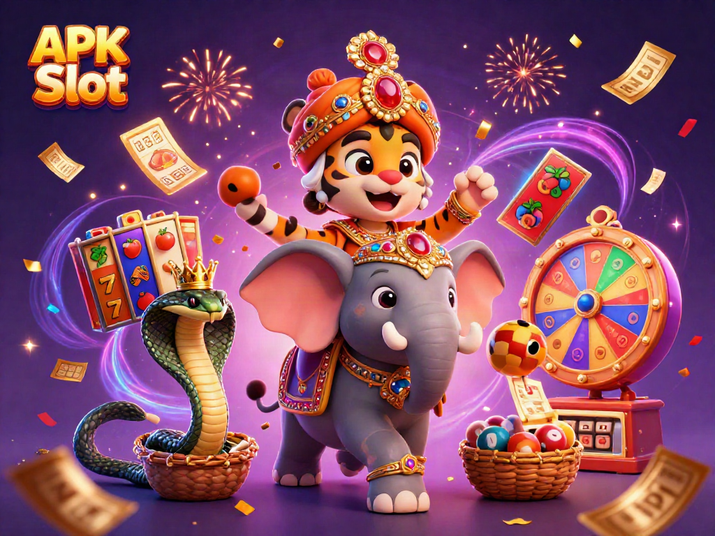 Spin and win with APK Slot featuring dynamic 3D characters and vibrant casino elements.