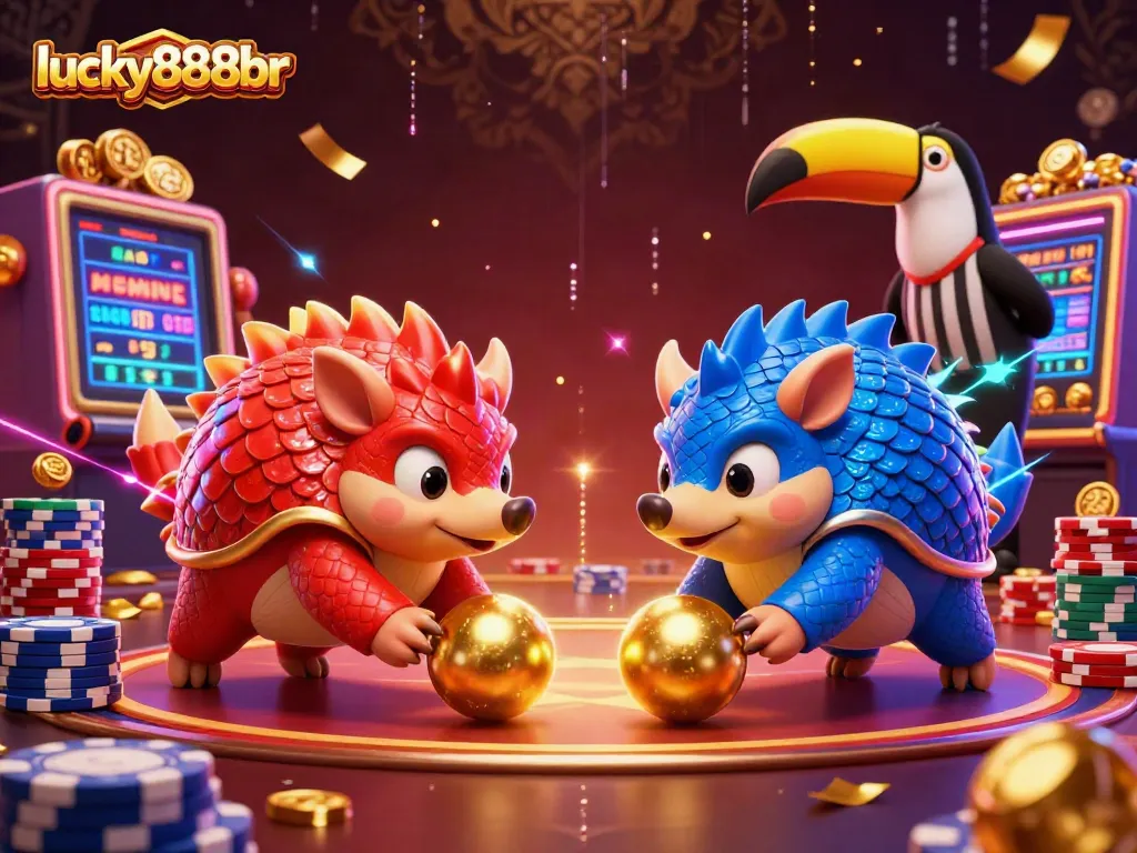 Experience thrilling gameplay at lucky888br with rival pangolins competing in a dynamic casino scene.