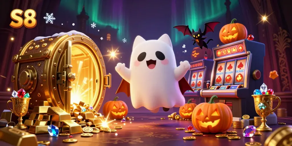 Experience thrilling moments at S8 Casino with glowing characters and shining treasures.