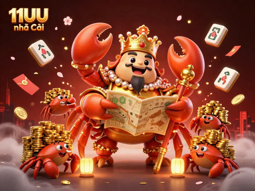 Experience thrilling gameplay at 11UU nhà cái with captivating scenes of winning moments, featuring a majestic crab emperor.