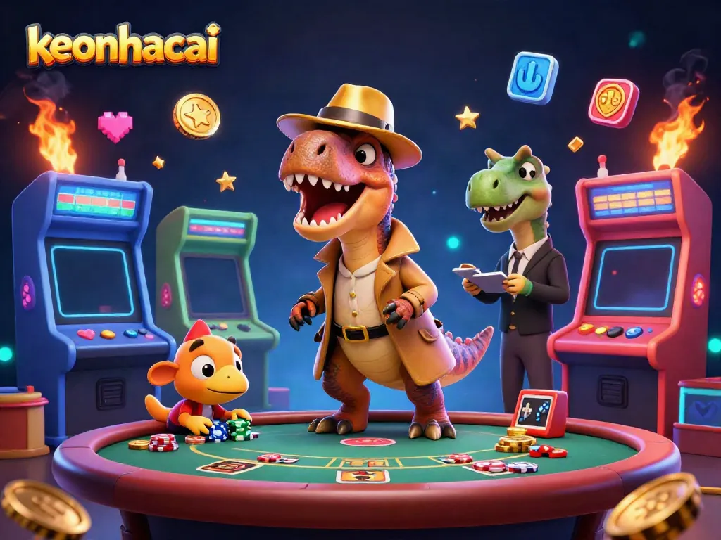 Experience the thrill of keonhacai with playful dinosaurs at a vibrant casino.