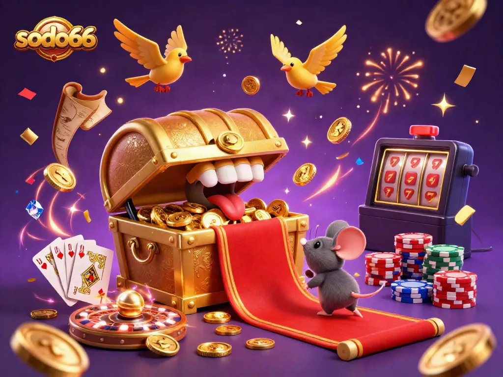 Engage with exciting games at sodo66 featuring a dynamic treasure chest and casino elements.