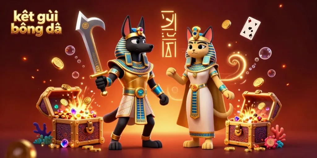 Kết quả bóng đá brings animated excitement with playful characters and vibrant gambling elements in a rich 3D scene.