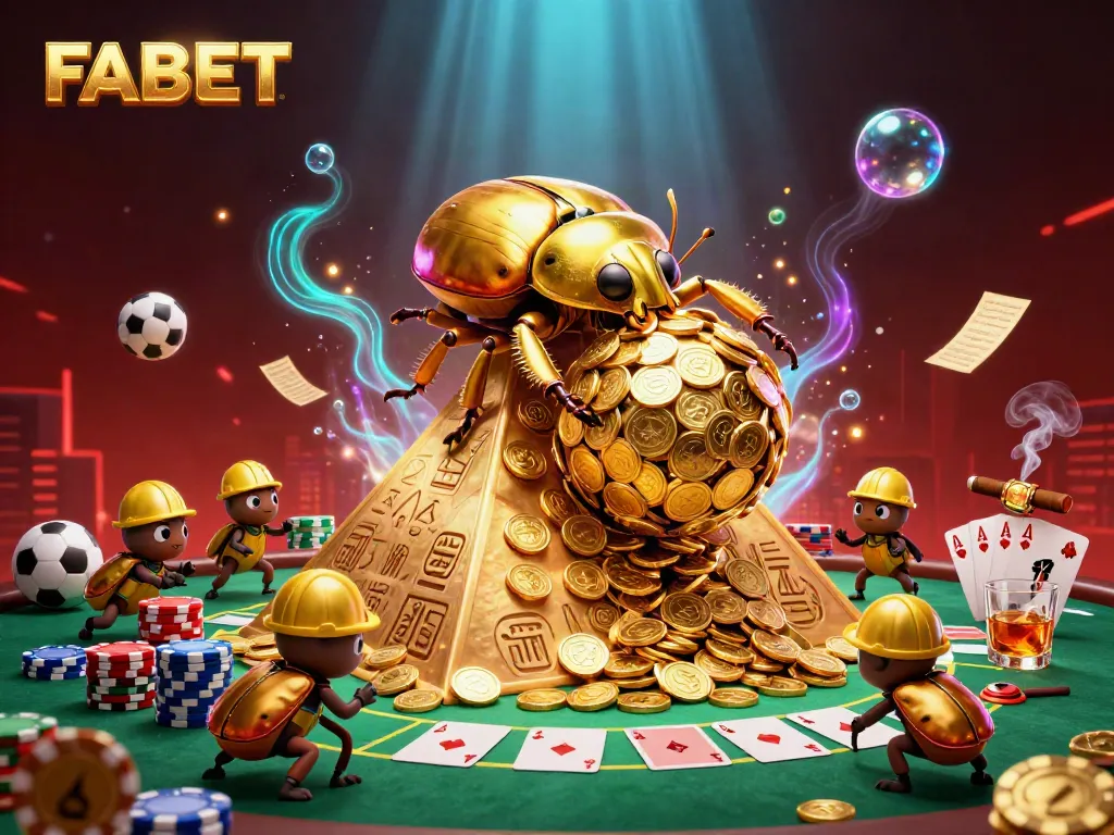 Engage in epic sports betting with FABET featuring vibrant characters and casino elements.