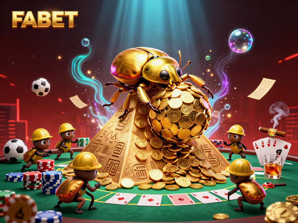 Engage in epic sports betting with FABET featuring vibrant characters and casino elements.