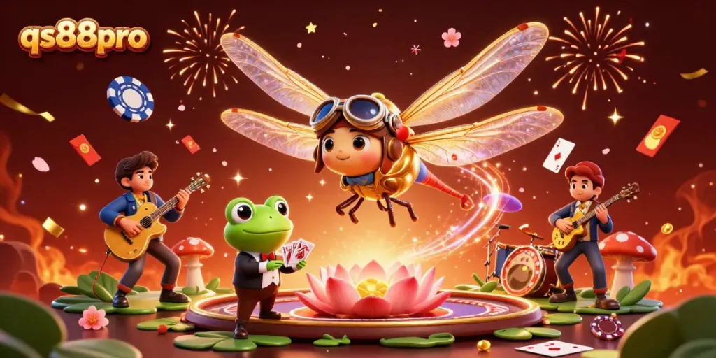 Engage with the excitement of qs88pro as the dragonfly pilot wins at the casino alongside charming characters.