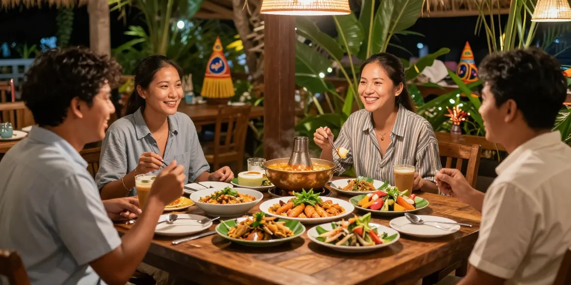 Rokok88 patrons enjoying authentic Thai seafood dishes in a vibrant restaurant.