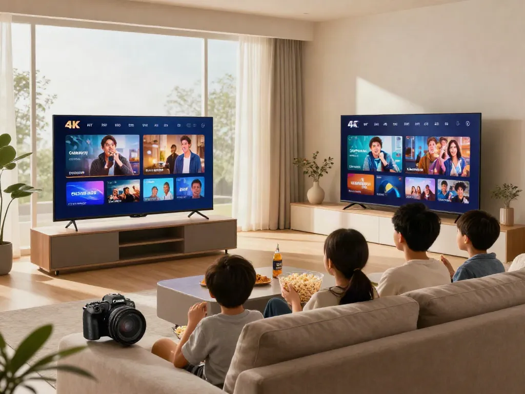 Miglior IPTV experience with family movie night in a modern living room.