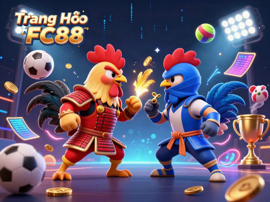 Engage with thrilling action at Trang Chủ FC88, where fighting roosters face off in an electrifying gambling scene.