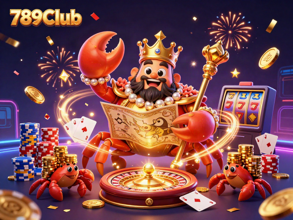 Experience gaming excitement with 789Club's golden crab emperor and treasure-filled scene.