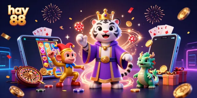 Experience the excitement of hay 88 with vibrant 3D characters in a magical casino setting surrounded by dynamic gaming elements.