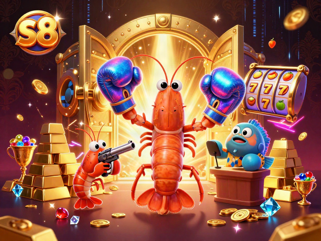 Experience thrilling gameplay with s8 featuring a dynamic casino scene of vibrant 3D characters.