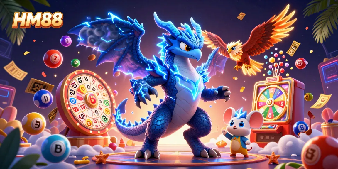 Engage in thrilling lottery fun at HM88 with vibrant game elements and exciting characters.