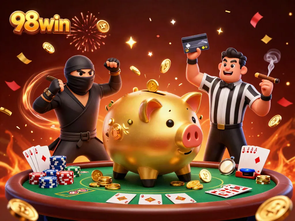 Experience thrilling gameplay with 98win's animated casino showdown featuring lively characters.