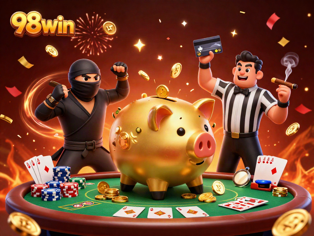 Experience thrilling gameplay with 98win's animated casino showdown featuring lively characters.
