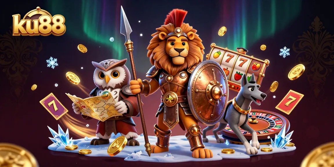 ku88 captivates with a 3D illustration of a Spartan lion, advanced slots, and golden coins