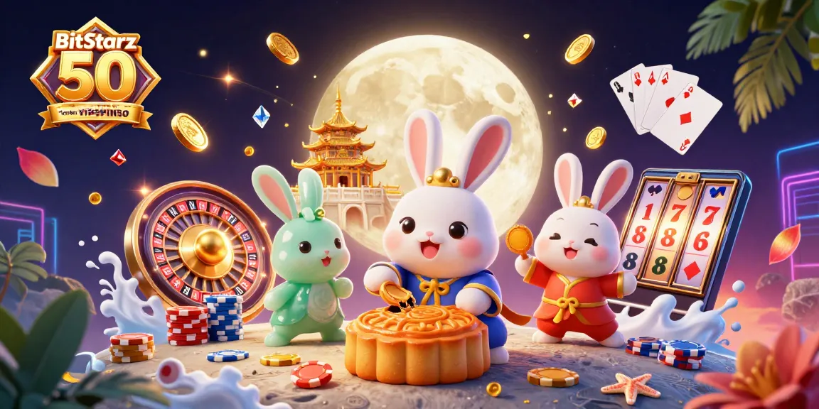 Experience the thrill of the BitStarz 50 Free Spins Bonus Code: VIPSPIN50 with vibrant casino-themed illustration.