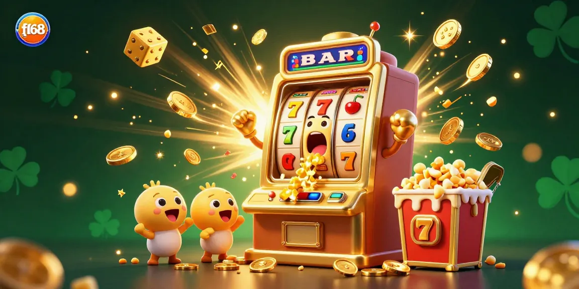Experience the thrill of f168 casino with a vibrant jackpot scene featuring a golden slot machine and cheering small slots.