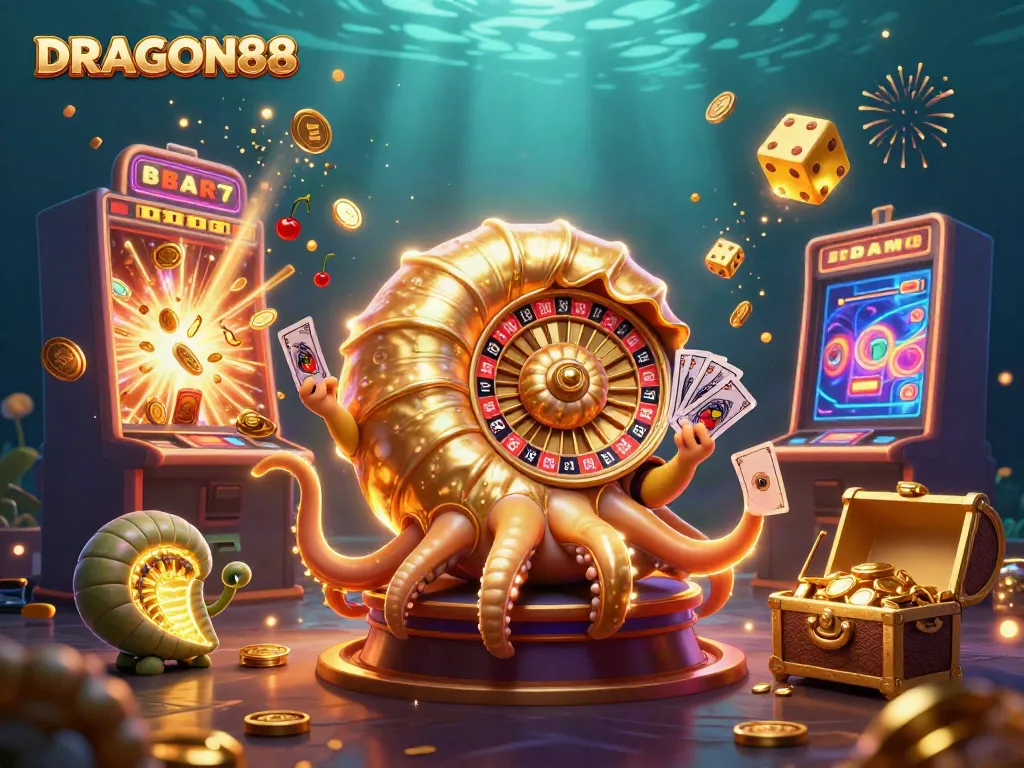 Experience the thrill of DRAGON88 with our vibrant 3D casino scene showcasing lively gambling elements and excitement.