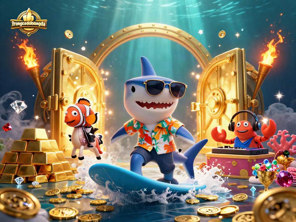 Engage in lively betting with trangcadobongda featuring cartoon shark, treasures, and exciting gameplay elements.